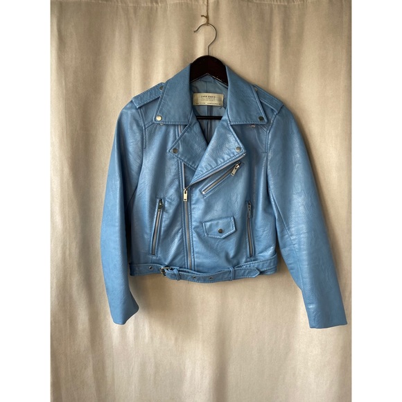 Zara Pale Blue Faux Leather Jacket - Picture 1 of 10